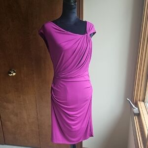 New York & Company Pink Asymmetrical Ruched Cocktail Dress